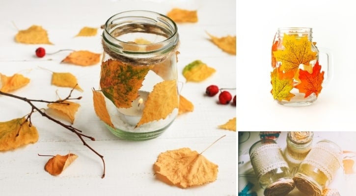 Βαζάκια μαρμελάδας με φθινοπωρινά φύλλα