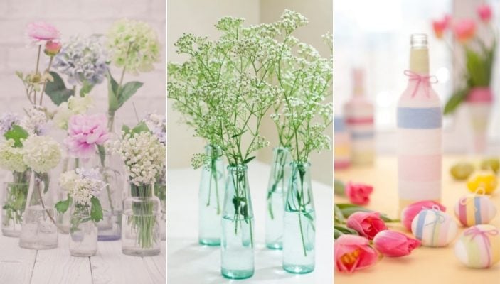 Πασχαλινές Ιδέες Διακόσμησης Γυάλινα μπουκάλια με λουλούδια