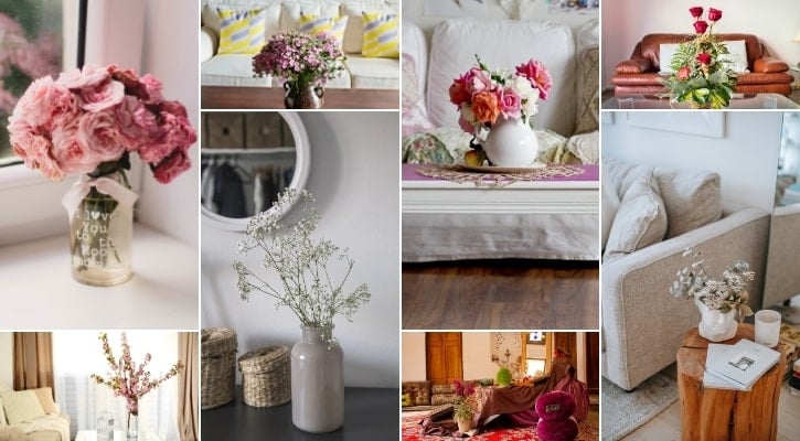 Ανοιξιάτικη διακόσμηση σαλονιού με βάζα και λουλούδια